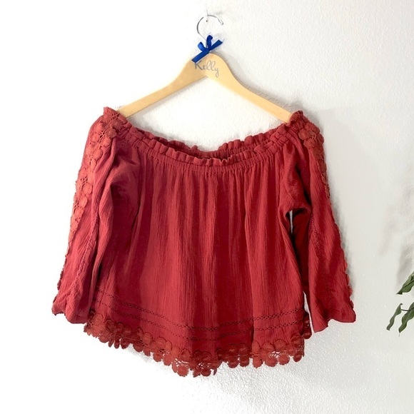 Topshop Off Shoulder Red Top - Picture 1 of 7
